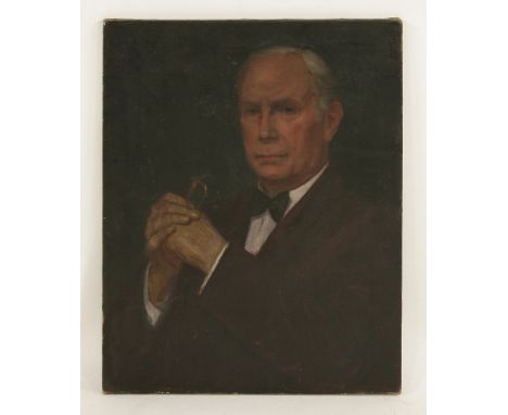 *Mary Langdon Edis, Lady Bennett (1881-1976)PORTRAIT OF A GENTLEMAN, HALF LENGTH, HOLDING HIS GLASSESSigned l.r., oil on canv