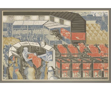 *Edward Bawden RA (1903-1989)BRAINTREE CATTLE MARKETLithograph printed in colours, 1937, from an edition of 400, published by