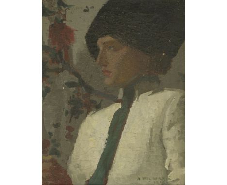 *Alfred Wolmark (1877-1961)PORTRAIT OF A WOMAN IN A BLACK HATSigned and indistinctly dated l.r., oil on canvas52 x 41cm*Artis