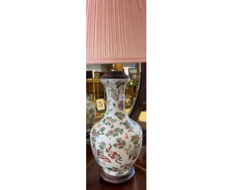 Chinese hand painted table lamp. [66cm high including shade] 