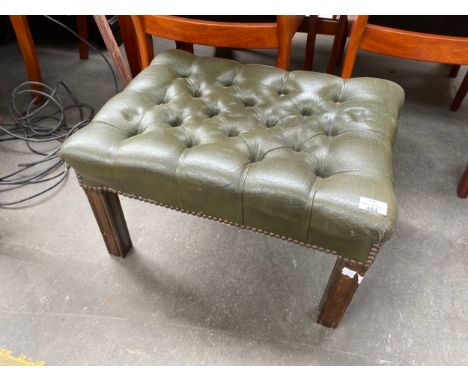 Chesterfield button topped leather green stool 