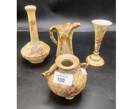 Selection of Royal Worcester blush ivory vases and leaf jug 