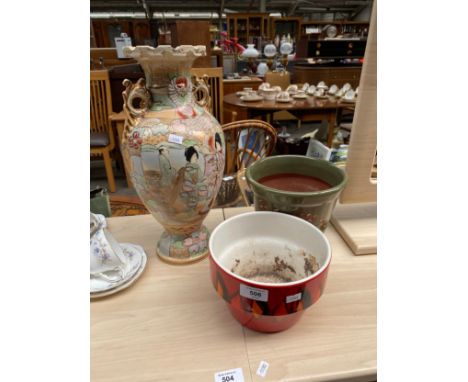 A Large Oriental geisha girl pattern vase, Poole pottery planter along with other 