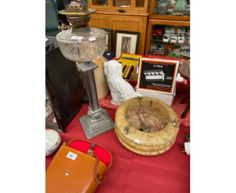 A Large Victorian oil lamp along with Art deco Glass ceiling light 