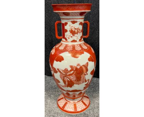 Antique Japanese hand painted panelled urn vase. Vase depicts various figural painted panels. [39cm high]