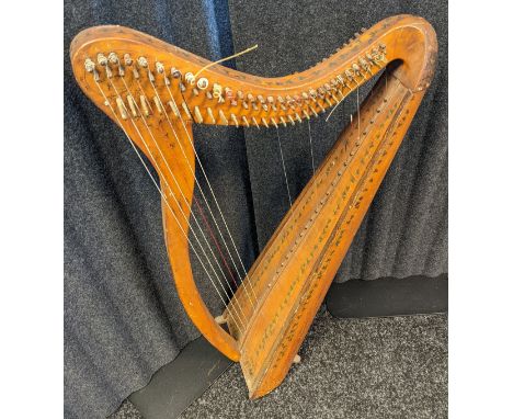 Antique harp with hand painted cherub, shamrock and gilt detail throughout. Produced by J. Geo. Morley Harp Maker, London [98