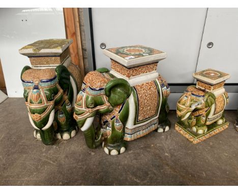 A Set of 3 Oriental Elephant ceramic plants stands 