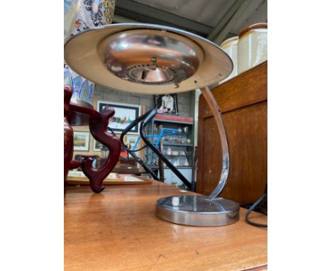 Mid century chrome UFO table lamp along with mid century metal design mirror 