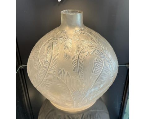 Rene Lalique Plumes Vase. Feather motif frosted glass [21cm high] Signed R. Lalique to the base. 