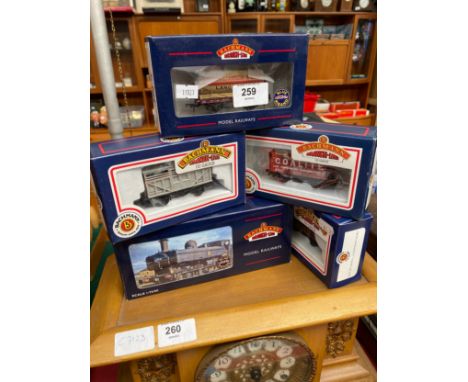 Bachmann Model railways boxed loco along with 4 boxed wagons 