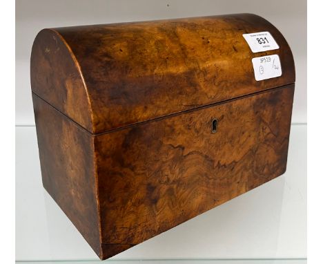 19th century burr walnut dome top tea caddy with removable lidded preserves. [17x23x13cm] 