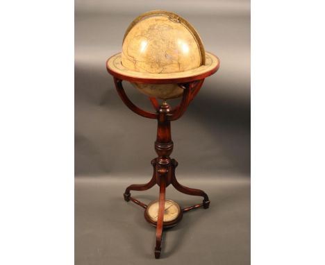 Bench Made English Library Globe Bench made English library globe with French  polished stand fitted with a compass at its ba