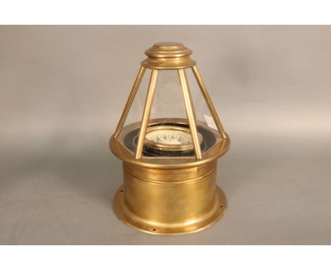 19th Century Skylight Yacht Binnacle by Hand & Son Solid brass skylight yacht binnacle with six sided  glass and brass skylig