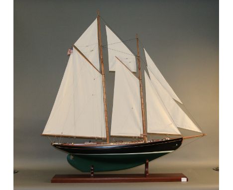 Alden Designed "Malabar X", Model A Scale Model of the John Alden Designed Schooner “Malabar X". The planked deck carries a l