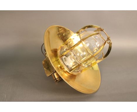 Solid Brass Ship's Bulkhead Light with Hood Hooded brass ships bulkhead lantern with 14-inch  hood covering the explosion pro