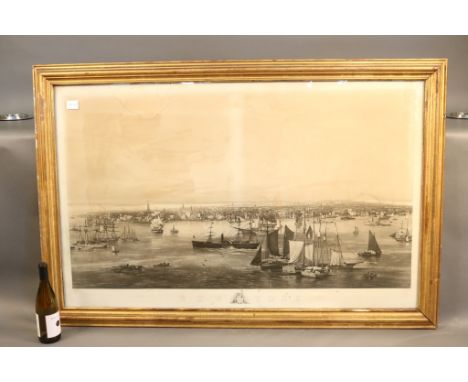 Large Folio New York Harbor Engraving Very large format 33"x53" on sight engraved  lithograph of New York Harbor painted by J