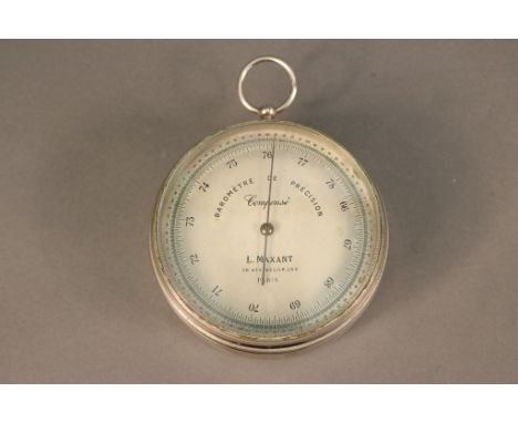 Chrome Plated Barometer by L. Maxant Chrome plated barometer by L. Maxant of Paris with  silvered dial scale reading 66-76 an