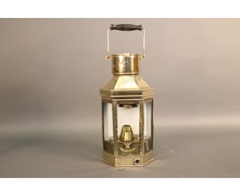 Anderson & Gyde Brass Cabin Lantern Solid brass yacht cabin lantern with porcelain  back.  Oil burner with geared wick.  Vent