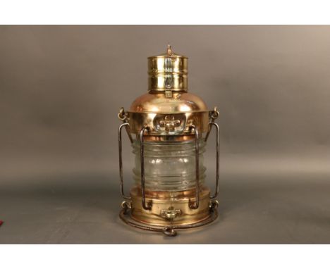 Heavy Brass Ships Anchor Lantern with Fresnel Lens Very heavy, solid brass ship's anchor lantern with  hoisting and bail hand