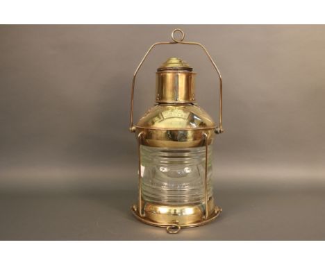 Italian Ship Anchor Lantern of Brass Solid brass ships anchor lantern of solid brass  with fresnel glass lens, hoisting and b