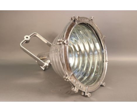 Large Aluminum Ship's Cargo Light Polished aluminum maritime cargo light with  hanging ring, lens, spun cowl, etc. 20" diamet