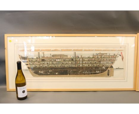 Seven Framed Maritime Prints Seven framed pieces of art including etchings,  European scenes, chromolithograph paddle steamer