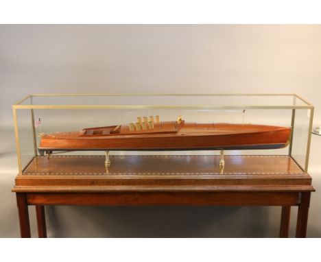Speedboat Dixie II Cased scale model of the competition and Gold Cup  speedboat "Dixie II". Planked hull with exhaust  cowls,