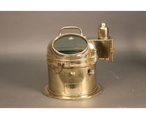 Solid Brass English Navy Binnacle Solid brass boat binnacle with gimbaled compass.  Due north on compass card has a fleur de 