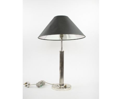 TABLE LAMP, 20th century with fluted column support, plus shade, 61cm H overall. 