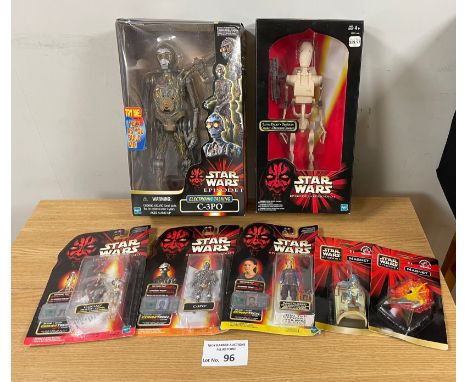 Vintage Toys: Star Wars Episode I The Phantom Menace collection of items, including Electronic Talking C-3PO, carded figures,