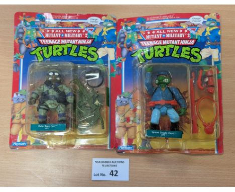 Vintage Toys: Teenage Mutant Ninja Turtles TMNT pair of rare original boxed 'All New Mutant Military 2' figures by Playmates,