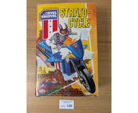 Vintage Toys: Original Ideal Evel Knievel Strato-Cycle within box; does not come with instruction leaflet, bike is missing st