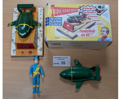 Diecast: Thunderbirds assortment, including Talking Alarm Clock (boxed), Matchbox 1992 Thunderbird 2 (with Thunderbird 4 insi