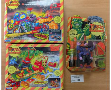 Vintage Toys: Playmates Toxic Crusaders carded Dr Killemoff figure plus 2x boxed vehicles, including Crusaderskater and Smogc