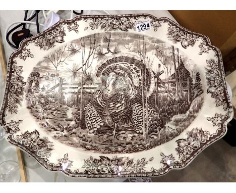Large Wedgwood turkey plate, L: 50 cm, light use wear to transfer, otherwise no cracks, chips or visible restoration. Not ava