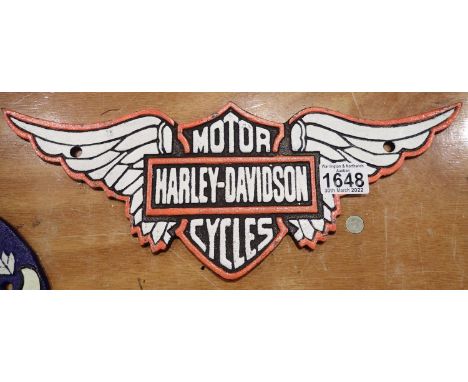 Large cast iron Harley Davidson winged plaque. P&amp;P Group 2 (£18+VAT for the first lot and £3+VAT for subsequent lots) 