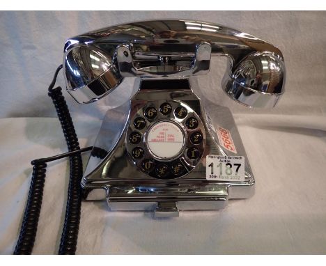 Silver, GPO Carrington, push button telephone in 1920s styling with pull-out pad tray, compatible with modern telephone banki