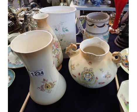 Mixed English ceramic jugs and vases, largest H: 24 cm. Not available for in-house P&amp;P, contact Paul O'Hea at Mailboxes o