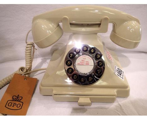 Ivory, GPO Carrington, push button telephone in 1920s styling with pull-out pad tray; compatible with modern telephone bankin