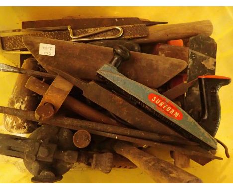 Box of mixed tools to include vintage blow torch. Not available for in-house P&amp;P, contact Paul O'Hea at Mailboxes on 0192