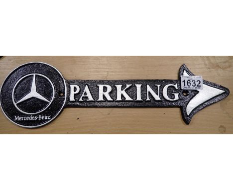 Cast iron Mercedes parking arrow sign, 45 x 15 cm. P&amp;P Group 2 (£18+VAT for the first lot and £3+VAT for subsequent lots)