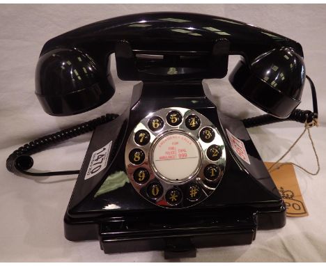 Black, GPO Carrington, push button telephone in 1920s styling with pull-out pad tray; compatible with modern telephone bankin
