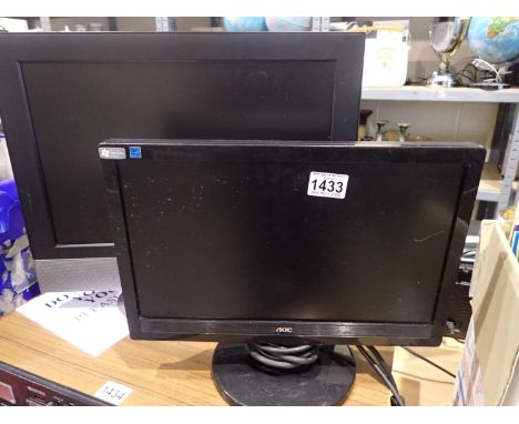 Two televisions including AOL and Akura, lacking remotes, largest 17 inches. Not available for in-house P&P, contact Paul O'H