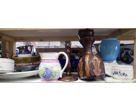 Mixed ceramic and glass to include Delft, largest H: 28 cm. Not available for in-house P&amp;P, contact Paul O'Hea at Mailbox
