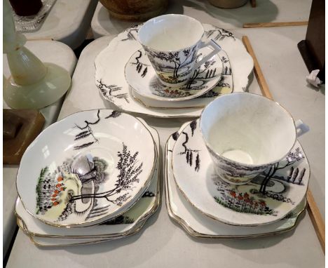 Ceramic part tea service of 13 pieces in a rural pattern. Not available for in-house P&amp;P, contact Paul O'Hea at Mailboxes