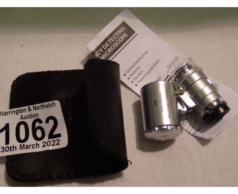 New old stock 60x magnifier jewellery/currency detecting loupe with LED light and storage pouch. P&amp;P Group 1 (£14+VAT for