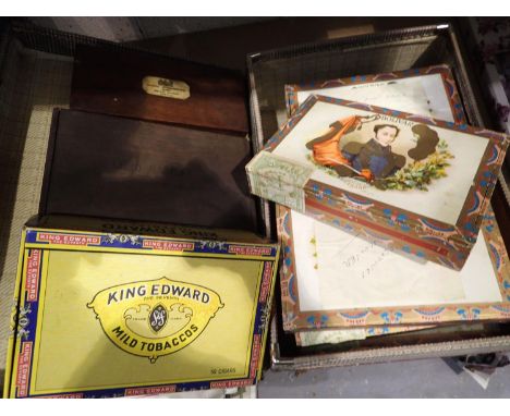 Vintage suitcase containing cigar and other boxes, 40 x 28 x 15 cm. Not available for in-house P&amp;P, contact Paul O'Hea at