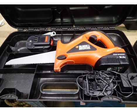 Black & Decker 14.4v Scorpion saw with spare battery and charger. Not available for in-house P&P, contact Paul O'Hea at Mailb
