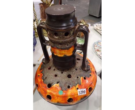 Vintage ceramic flame patterned lamp base, H: 45 cm. Not available for in-house P&amp;P, contact Paul O'Hea at Mailboxes on 0