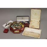 A quantity of costume jewellery, watches, including pearls.